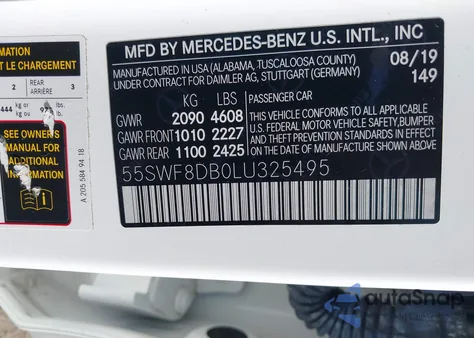 2020 Mercedes-Benz C 300 from USA, damaged, VIN 55SWF8DB0LU325495